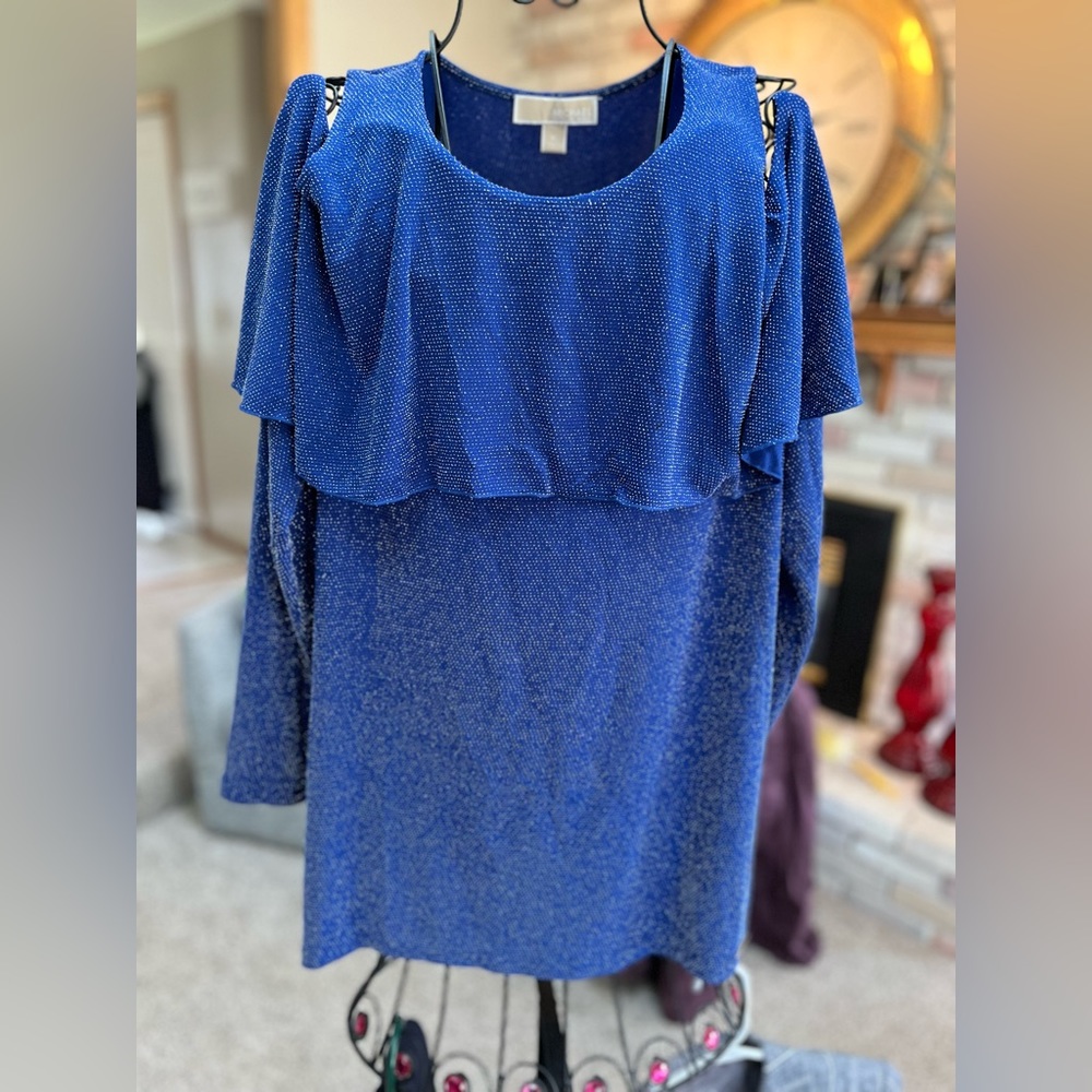 Michael Kors Ruffled Cold-shoulder Royal Blue Silver lovely for the Holiday’s XL